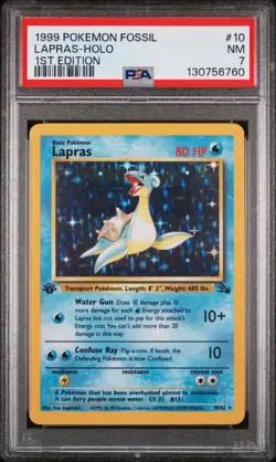 1999 POKEMON FOSSIL 1ST EDITION #10 LAPRAS-HOLO PSA 7 - Image 1