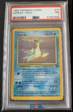 1999 Pokemon Fossil LAPRAS Unlimited HOLO RARE 10/62 PSA 7 NM - Image 1
