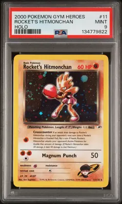 2000 POKEMON GYM HEROES HOLO #11 ROCKET'S HITMONCHAN PSA 9 - Image 1