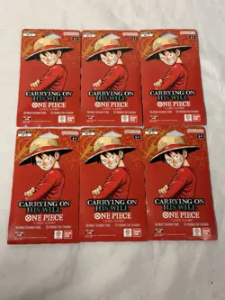 LOT OF 6 ONE PIECE OP-13 CARRYING ON HIS WILL SLEEVED BOOSTER PACKS NEW BANDAI - Image 1