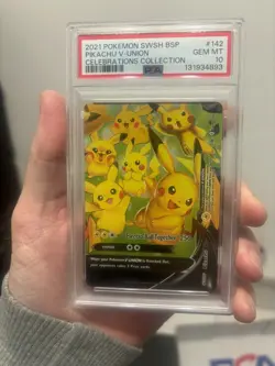 2021 Pokemon SWSH Black Star Promo Pikachu V-Union Celebrations #142 PSA 10 - Image 1
