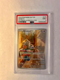2024 POKEMON CENTER SVP EN MIMIKYU PALDEAN FATES PC ETB STAMPED PROMO 075 PSA 9 - Image 1