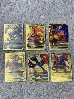 Set of 6 Charizard Gold Foil Fan Art Display Cards - Image 1