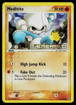 Pokemon Card - Meditite Emerald 55/106 Reverse Holo Stamped - Image 1
