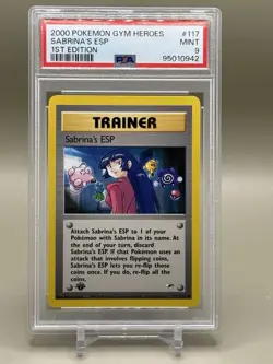 2000 Pokemon Gym Heroes Sabrina’s ESP 1st Edition #117 PSA 9 Mint - Image 1