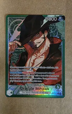 One Piece OP14 The Azure Sea’s Seven - Dracule Mihawk OP14-020 Leader Alt Art - Image 1