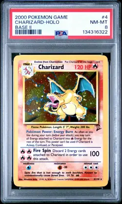 2000 POKEMON BASE SET 2 #4 CHARIZARD-HOLO PSA 8 - Image 1
