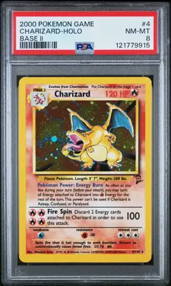 2000 POKEMON BASE SET 2 #4 CHARIZARD-HOLO PSA 8 - Image 1