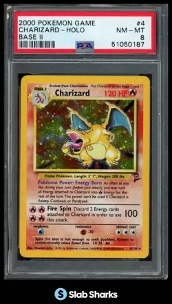2000 POKEMON GAME BASE SET 2 #4/130 CHARIZARD HOLO PSA 8 - Image 1