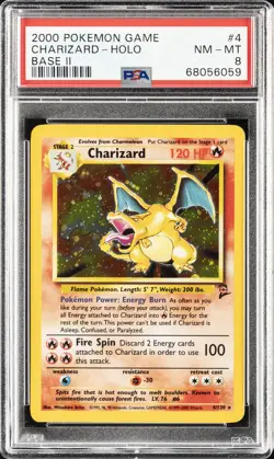 2000 POKEMON BASE SET 2 #4 CHARIZARD-HOLO PSA 8 - Image 1