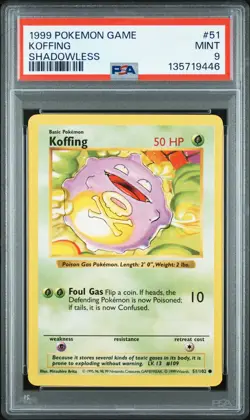 1999 POKEMON BASE SET SHADOWLESS #51 KOFFING PSA 9 - Image 1