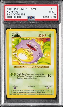 1999 POKEMON BASE SET SHADOWLESS #51 KOFFING PSA 9 - Image 1
