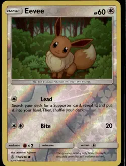 Eevee - Common SM - Cosmic Eclipse 166/236 Colorless Reverse Holo Pokemon Card - Image 1