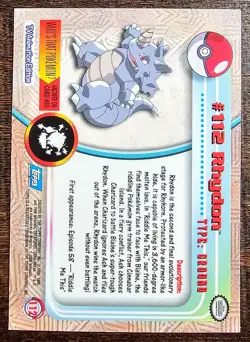 2000 TOPPS Chrome Pokemon Rhydon #112 Animation Series 2 HOLO FOIL BLUE LOGO - Image 2