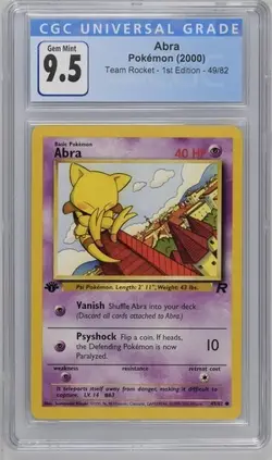 CGC 9.5 GEM MINT 10 Abra 1st Edition Team Rocket 49/82 Pokemon 2000 Non-Holo - Image 1