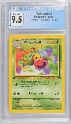 CGC 9.5 GEM MINT 10 Weepinbell 1st Edition Jungle 48/64 Pokemon 1999 Non-Holo - Image 1