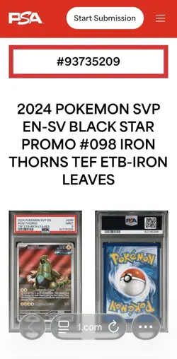 2024 Pokemon SVP EN Temporal Forces ETB - IRON THORNS 098 PSA 9 - Image 3