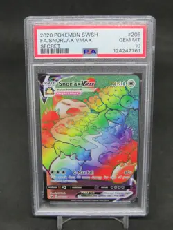 2020 POKEMON SWSH SNORLAX VMAX FULL ART SECRET RARE 206/202 PSA 10 AB4 - Image 1