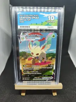 Ace 10 Leafeon VMAX 205/203 Evolving Skies Pokemon TCG Graded Card - Gem Mint - Image 1