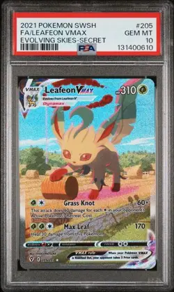 PSA 10 Leafeon VMAX Alternate Art Evolving Skies 205/203 Pokemon Card FA 2021 - Image 1
