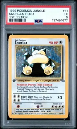 1999 POKEMON JUNGLE 1ST EDITION #11 SNORLAX-HOLO PSA 5 - Image 1