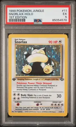 1999 Pokemon Jungle Snorlax 1st Edition #11 Holo PSA 5 EX #11 - Image 1