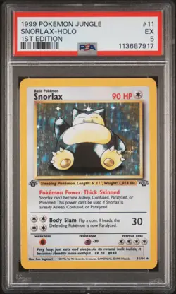 1999 POKEMON JUNGLE 1ST EDITION #11 SNORLAX-HOLO PSA 5 - Image 1