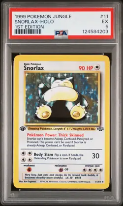 1999 POKEMON JUNGLE 1ST EDITION #11 SNORLAX-HOLO PSA 5 - Image 1