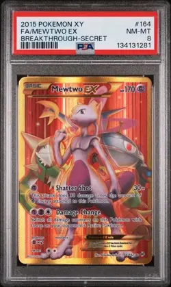 Pokemon Mewtwo EX Full Art Secret Rare Holo Card XY Breakthrough 164/162 PSA 8 - Image 1