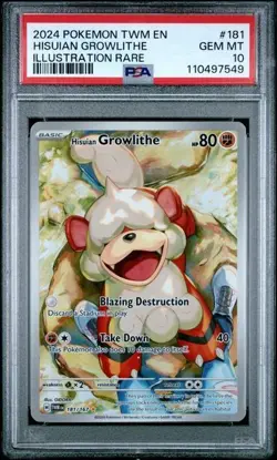 2024 POKEMON TWM EN-TWILIGHT MASQUERADE #181 HISUIAN GROWLITHE PSA 10 - Image 1