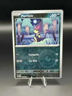 Pokemon TCG Purrloin 114/182 Sv04: Paradox Rift Reverse Holo Pack Fresh *MISCUT* - Image 1