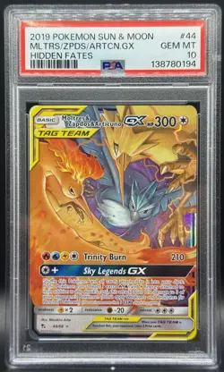 Pokemon TCG PSA 10 Moltres & Zapdos & Articuno Tag Team GX Holo 44/68 - Image 1
