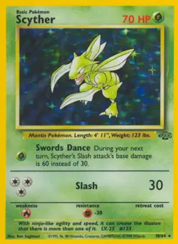 Scyther - 10/64 - Pokemon Jungle Unlimited Holo Rare Card WOTC LP - Image 1