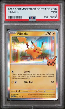 2023 POKEMON TRICK OR TRADE #062 PIKACHU PSA MINT 9 - Image 1