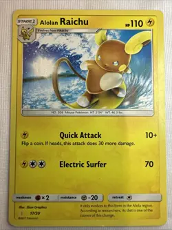 Pokemon TCG Alolan Raichu 17/30 Regular Sun & Moon Trainer Kit NM - Image 1