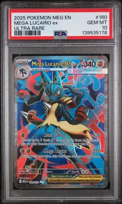 Pokemon Mega Evolution Lucario EX 160/132 Ultra Rare Full Art PSA 10 - Image 1