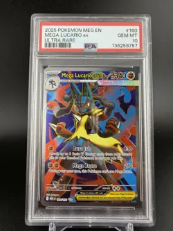 Pokemon PSA 10 Mega Lucario ex 160/132 Me01: Mega Evolution Holo - Image 1