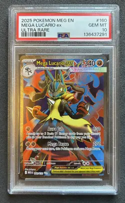 Pokemon PSA 10 Mega Lucario ex 160/132 Me01: Mega Evolution Holo - Image 1