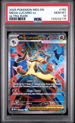 Pokemon PSA 10 Mega Lucario ex 160/132 Me01: Mega Evolution Holo - Image 1