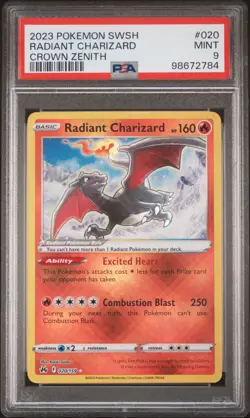 2023 POKEMON SWORD AND SHIELD CROWN ZENITH 020 RADIANT CHARIZARD PSA 9 - Image 1