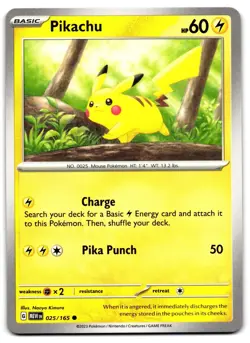 Pikachu 025/165 - 151 Common Pokemon TCG - M/LP Card - Image 1