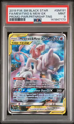 2019 POKEMON SM BLACK STAR PROMO #SM191 FULL ART/MEWTWO & MEW GX PSA 9 - Image 1