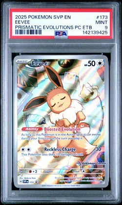 2025 POKEMON PRISMATIC EVOLUTIONS POKEMON CENTER ETB #173 EEVEE PSA 9 - Image 1
