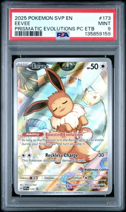 2025 POKEMON PRISMATIC EVOLUTIONS POKEMON CENTER ETB #173 EEVEE PSA 9 - Image 1