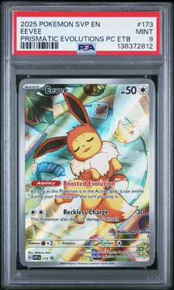 2025 POKEMON PRISMATIC EVOLUTIONS POKEMON CENTER ETB PROMO SVP #173 EEVEE PSA 9 - Image 1