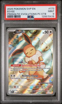 2025 POKEMON PRISMATIC EVOLUTIONS POKEMON CENTER ETB PROMO SVP #173 EEVEE PSA 9 - Image 1