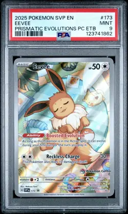 Pokemon 2025 Eevee SVP 173 Prismatic Evolutions ETB Promo Pokemon Center PSA 9 - - Image 1