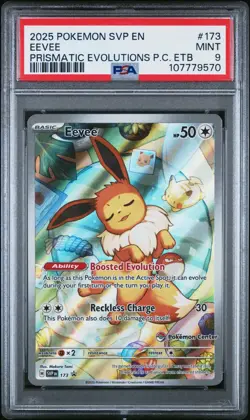2025 POKEMON PRISMATIC EVOLUTIONS POKEMON CENTER ETB PROMO SVP #173 EEVEE PSA 9 - Image 1