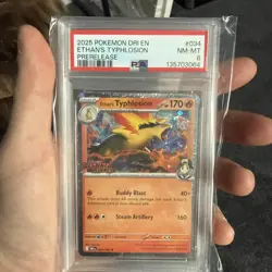 2025 Ethan's Typhlosion #34 Pokemon Destined Rivals- PSA 8 Prerelease Stamp - Image 1