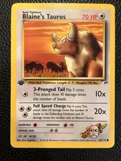 Pokemon Card Blaine's Tauros 64/132 Gym Heroes - NM 1st Edition - Image 1